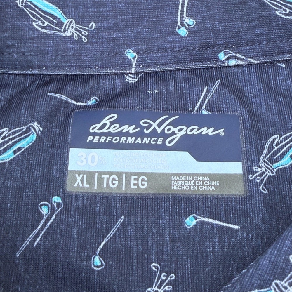 Ben Hogan Mens XL Performance Golf Polo Shirt Navy Blue Golf Bag Print WT5235 - Picture 2 of 8